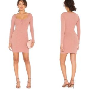 NWT ASTR The Label Medium Blush Hook & Eye Bodycon Mini Long Sleeve Dress